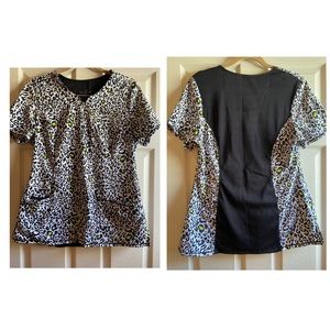 Cherokee Infinity Leopard Print Stretch Scrub Top